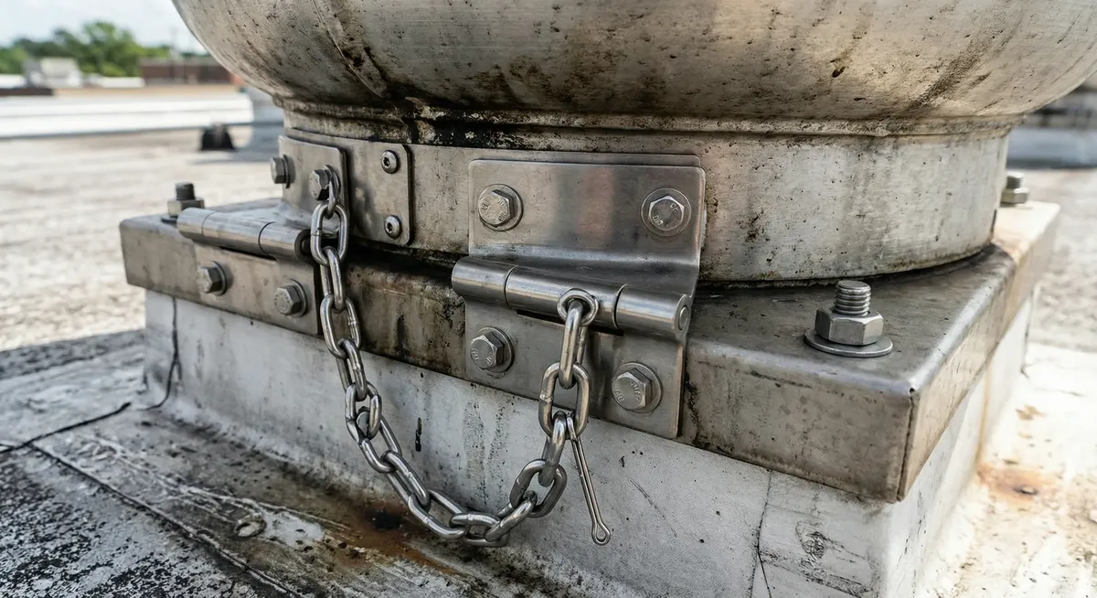 Close-up of heavy duty exhaust fan hinge kit hardware